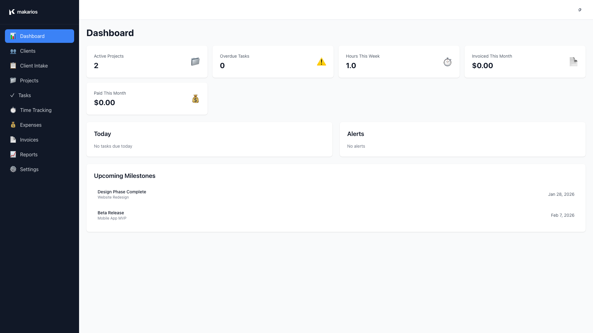 Dashboard overview showing key metrics