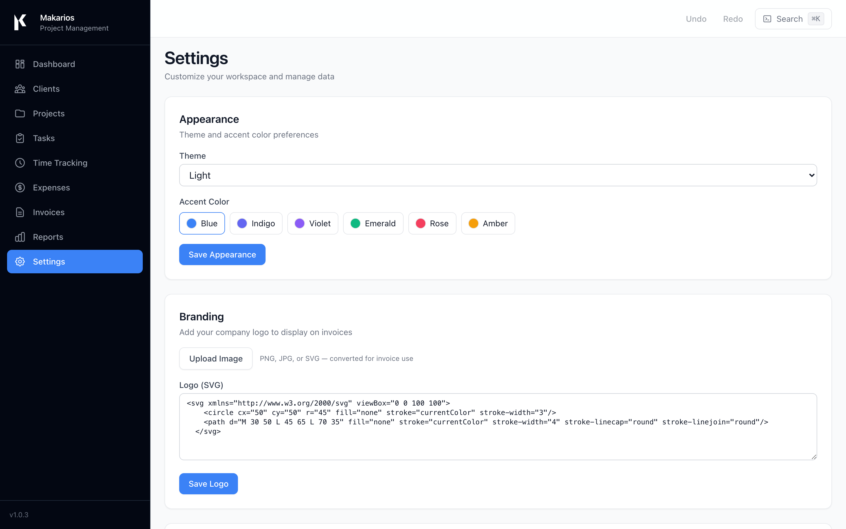 Makarios settings with local data storage options