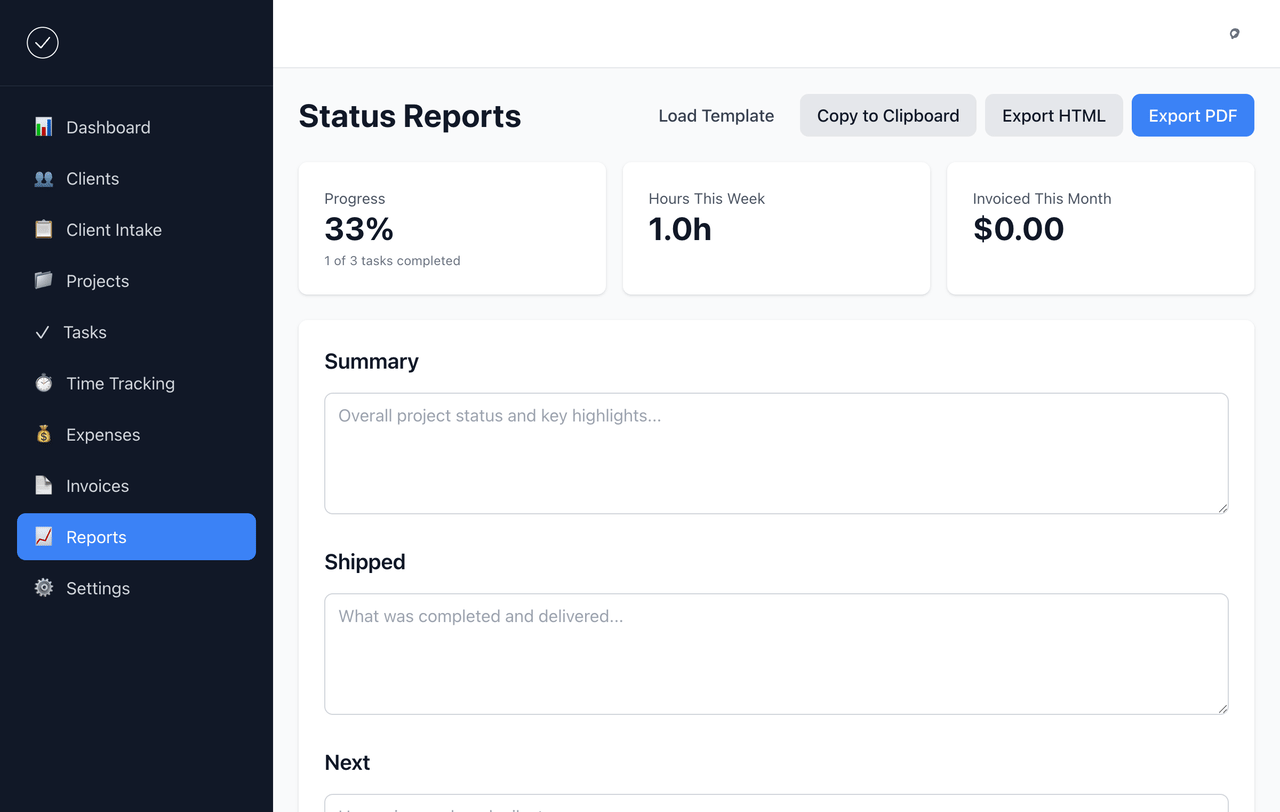 Status Reporting feature demo